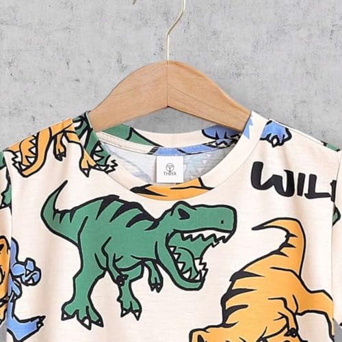 Thiya Boys Dino Printed Cotton Blend Casual wear Comfortable Cap Sleeve Co-ord Set(2-3Years) - Image 5