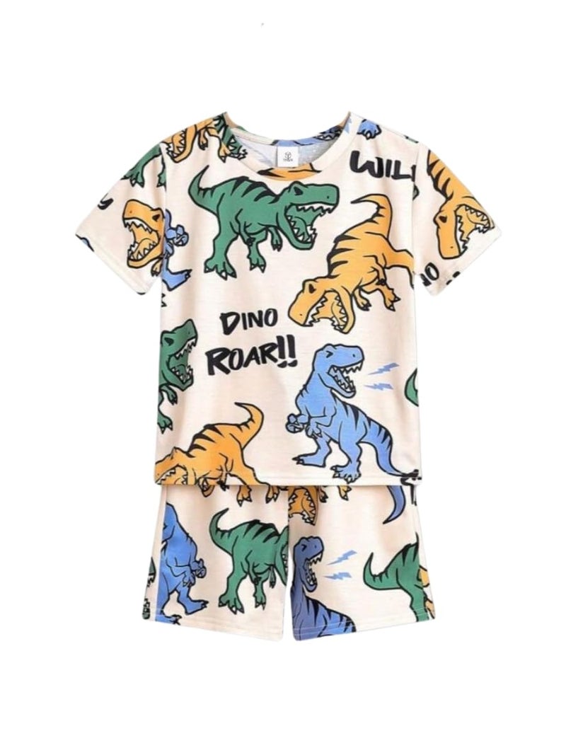 Thiya Boys Dino Printed Cotton Blend Casual wear Comfortable Cap Sleeve Co-ord Set(2-3Years) - Image 1