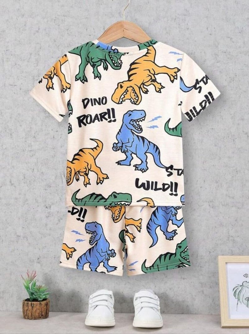 Thiya Boys Dino Printed Cotton Blend Casual wear Comfortable Cap Sleeve Co-ord Set(2-3Years) - Image 4
