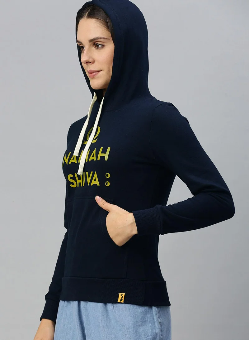 كامبوس سوترا هودي نسائي أزرق داكن بطبعة ناماه شيفا