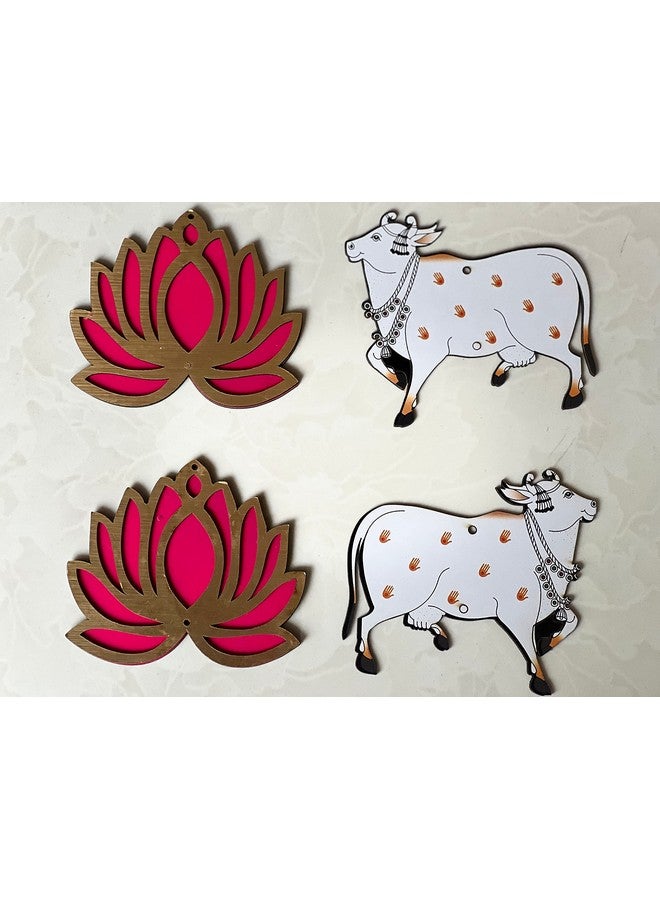 Kavya Fashion Set of 10(10 Cow & 10 Lotus) Lotus & Cow MDF Wooden Cutout|DIY Rangoli Kit|Decoration for Diwali|for Rangoli, Pooja, Decorations, Festival Gift, (White) - Image 1
