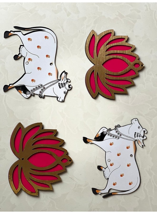 Kavya Fashion Set of 10(10 Cow & 10 Lotus) Lotus & Cow MDF Wooden Cutout|DIY Rangoli Kit|Decoration for Diwali|for Rangoli, Pooja, Decorations, Festival Gift, (White) - Image 2