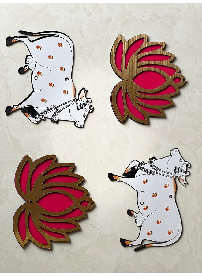 Kavya Fashion Set of 10(10 Cow & 10 Lotus) Lotus & Cow MDF Wooden Cutout|DIY Rangoli Kit|Decoration for Diwali|for Rangoli, Pooja, Decorations, Festival Gift, (White) - Image 3