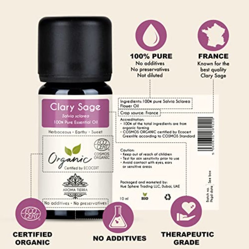 For diffuser and aromatherapy: organic clary sage essential oil, 10ml, pure natural herbaceous floral oil, calming scent, supports relaxation and women's wellness - Image 2