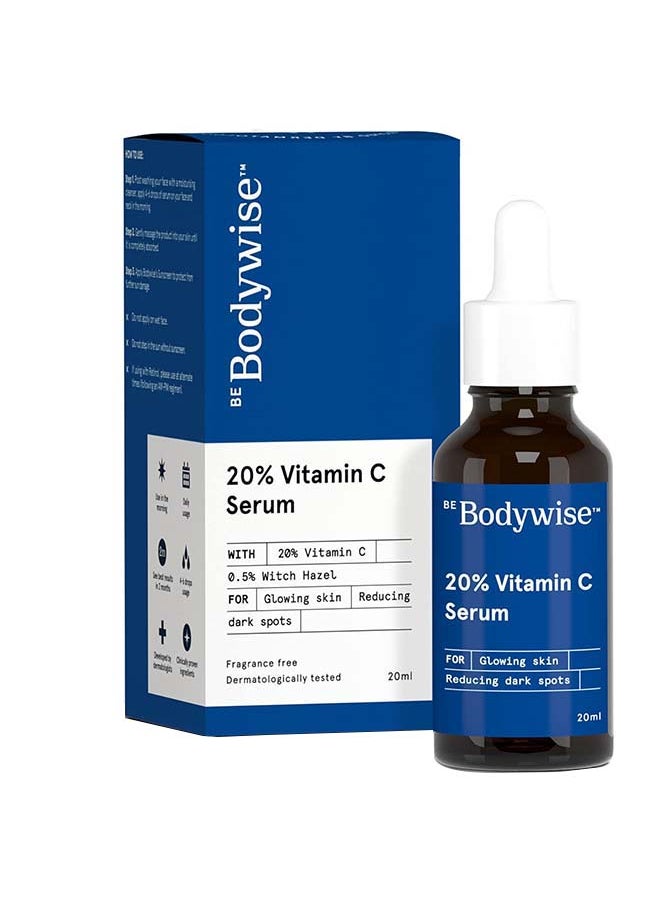 Be Bodywise - 20% Vitamin C Serum For Bright And Glowing Skin | Stable And Effective Skin Rejuvenation Serum With Pure Ethyl Ascorbic Acid And Witch Hazel - Image 1