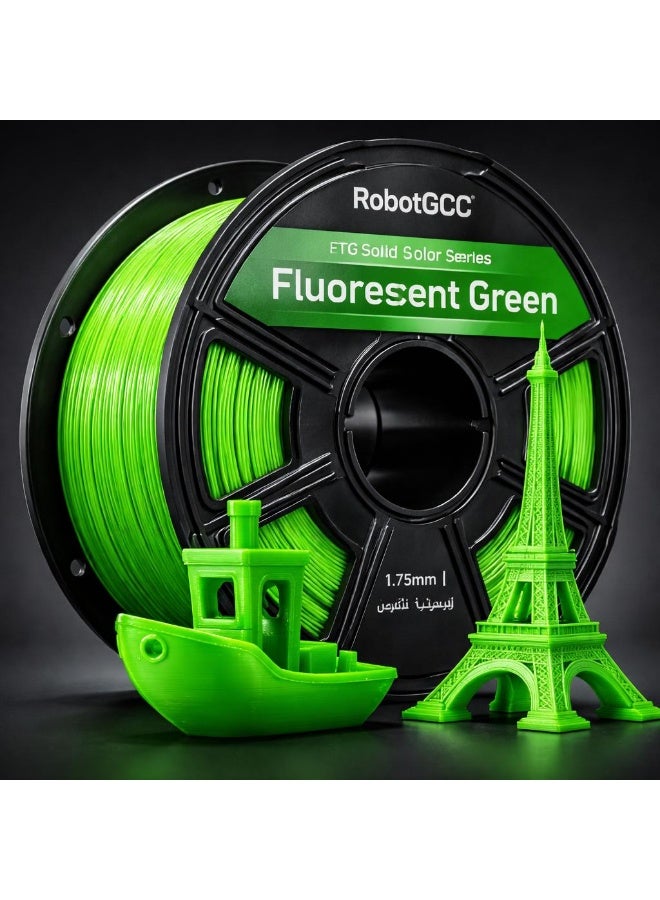 robotgcc PETG Fluorescent Green 3D Printing Material 1.75mm 1KG High Visibility Neon Color Strong Bright Glow Effect High Strength Durable Smooth Extrusion Low Warping Strong Layer Adhesion Chemical Resistance Easy Print for FDM 3D Printer Prototyping Engineering Models Creative Design - Image 2