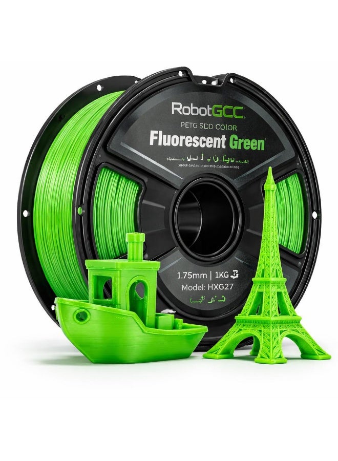 robotgcc PETG Fluorescent Green 3D Printing Material 1.75mm 1KG High Visibility Neon Color Strong Bright Glow Effect High Strength Durable Smooth Extrusion Low Warping Strong Layer Adhesion Chemical Resistance Easy Print for FDM 3D Printer Prototyping Engineering Models Creative Design - Image 1