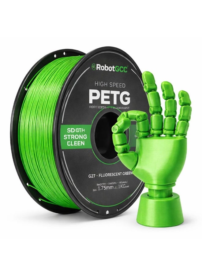 وبوت جي سي سي خيوط طباعة ثلاثية الأبعاد RobotGCC PETG باللون الأخضر الفلوري، 1.75 مم، 1 كجم، متينة ومنخفضة التشوه، العلامات واللافتات والمكونات الواضحة - Image 1