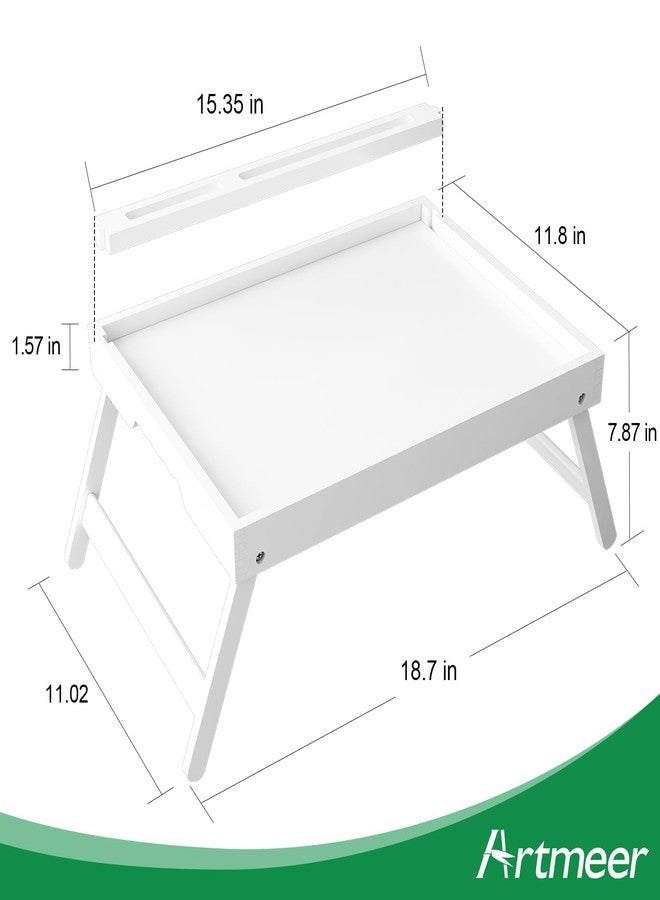 Artmeer Bed Tray Table with Handles Folding Legs Bamboo Breakfast Food Tray with Media Slot for Platters,Laptop Desk,Snack,TV Tray Kitchen Serving Tray - Image 2