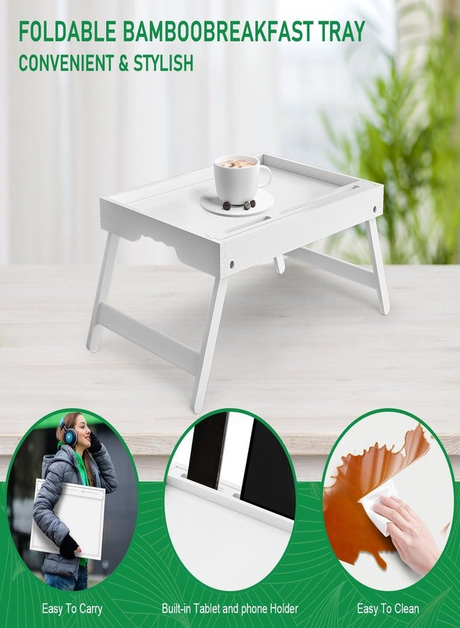 Artmeer Bed Tray Table with Handles Folding Legs Bamboo Breakfast Food Tray with Media Slot for Platters,Laptop Desk,Snack,TV Tray Kitchen Serving Tray - Image 5
