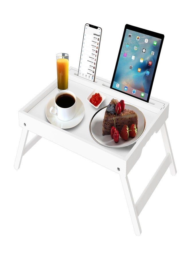 Artmeer Bed Tray Table with Handles Folding Legs Bamboo Breakfast Food Tray with Media Slot for Platters,Laptop Desk,Snack,TV Tray Kitchen Serving Tray - Image 1