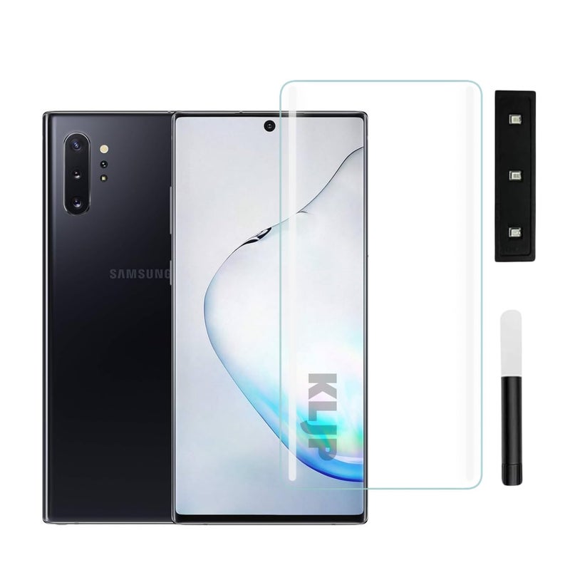 KLJP حماية شاشة زجاجية مقواة HD+ UV متقدمة متوافقة مع سامسونج نوت 10 بلس (عبوة من 1) لاصقة بالكامل UV صديقة للحالات وضوح HD+ - Image 1
