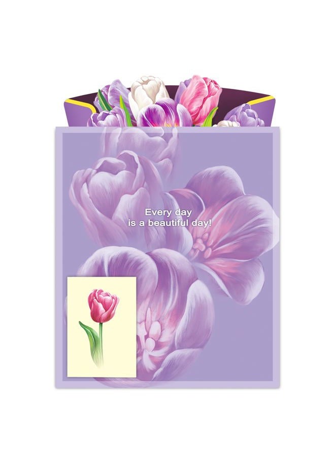 Airpark Pop Up Flower Card, 3D Paper Flowers Bouquet – Purple Tulips, Birthday, Mother's Day, Get Well Greeting Cards with Note Card & Envelope - Image 5