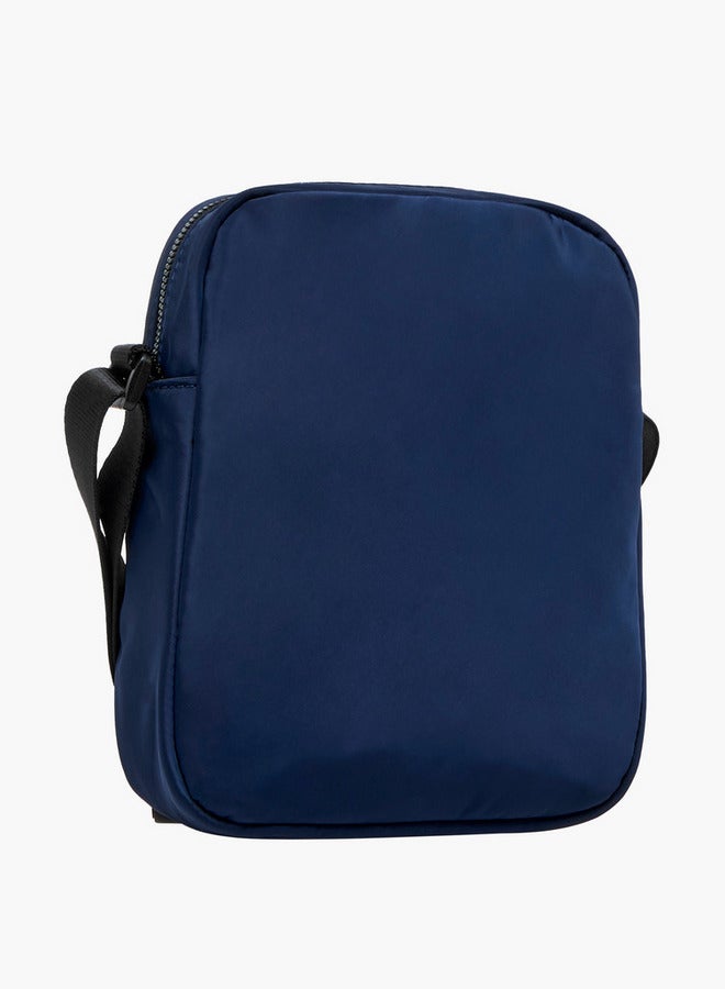 Lee Cooper Logo Print Crossbody Bag with Adjustable Strap and Zip Closure  - Image 3