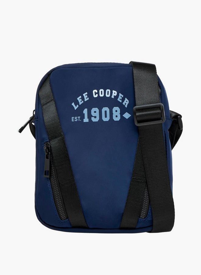 Lee Cooper Logo Print Crossbody Bag with Adjustable Strap and Zip Closure  - Image 1
