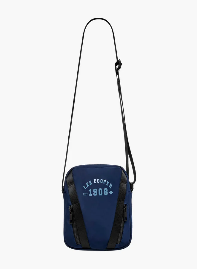 Lee Cooper Logo Print Crossbody Bag with Adjustable Strap and Zip Closure