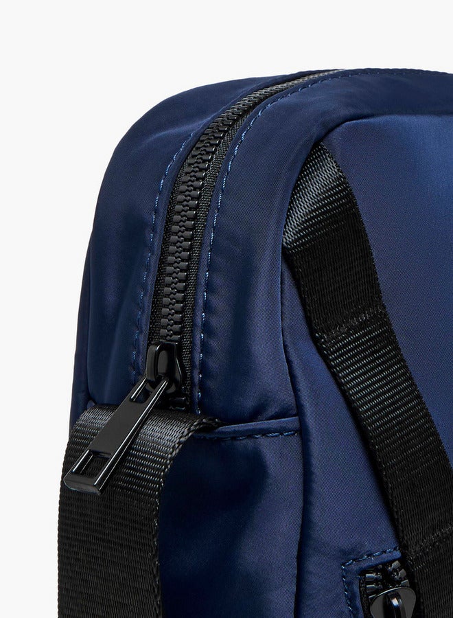 Lee Cooper Logo Print Crossbody Bag with Adjustable Strap and Zip Closure  - Image 5