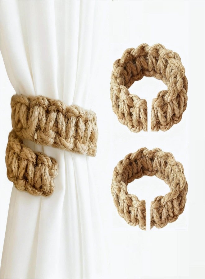 EOREA Braided Jute Curtain Tiebacks Set of 2, Rustic Curtain Tie Backs for Curtains, Decorative Drapery Holdbacks Bohemian and Farmhouse Style for Lightweight Sheer to Heavy Blackout Curtains (Brown) - Image 1