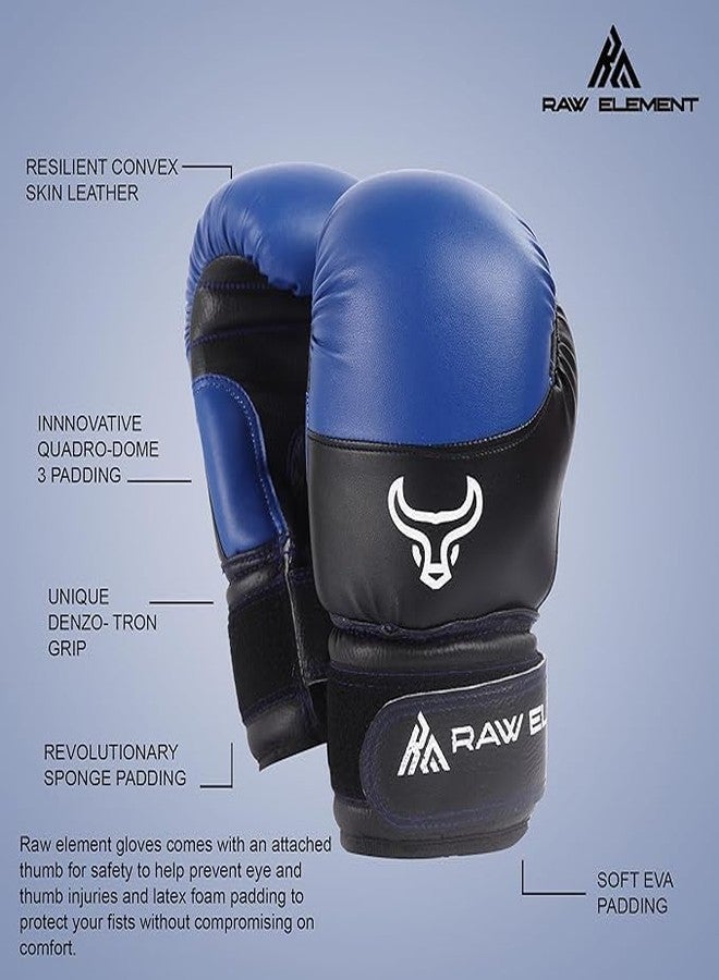 Raw Element Versatile Training & Sparring Gloves for Boxing, MMA, Muay Thai - Durable, Padded, with Wrist Wrap, Thumb Support & Grip Bar (Blue, 120Z) - Image 2