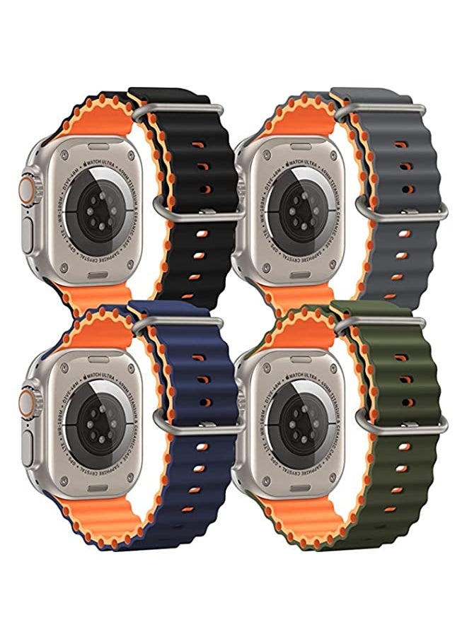 IAF - 4 Pack Ocean Band Compatible with Apple Watch Ultra Band 49mm 45mm 44mm 42mm Men Women, Soft Silicone Two Tone Color both side Band Replacement Strap for Ultra iWatch Series 8 7 SE 6 5 4 3 2 1 - Image 1