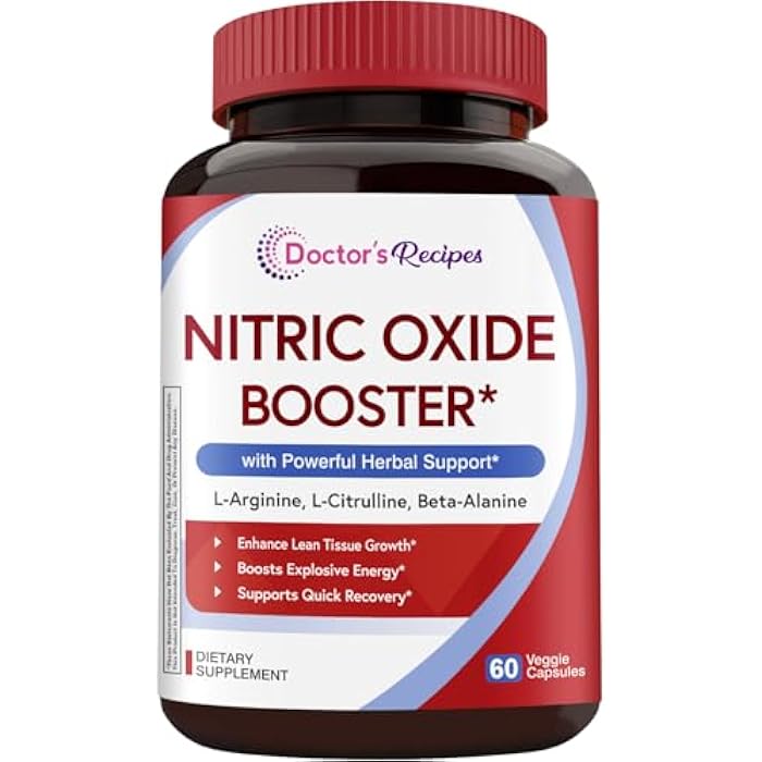 Doctor's Recipes Nitric Oxide Booster, 1380 mg, L-Arginine, L-Citrulline, Beta-Alanine, Korean Ginseng Root, Beet Root, Black Pepper, Non-GMO, 60 Vegan Caps - Image 1