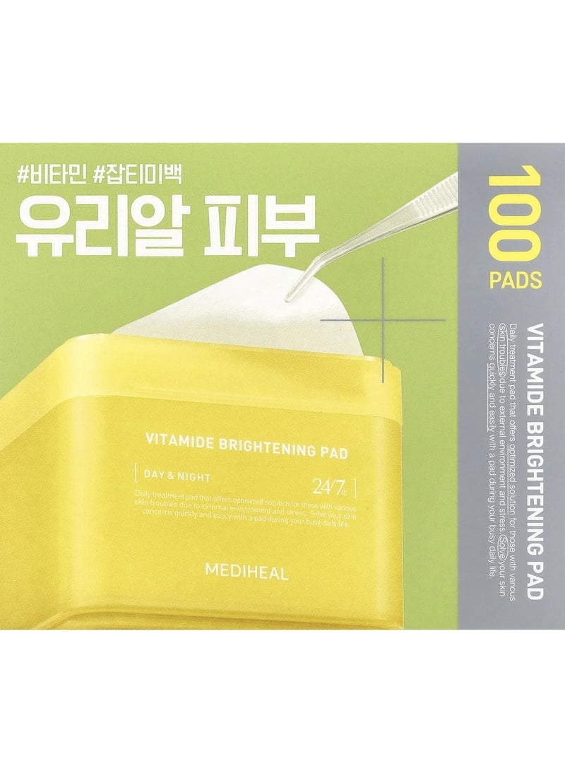 MEDIHEAL وسادة تفتيح فيتاميد - وسادات نباتية مضادة للحساسية للوجه مع النياسيناميد ونبق البحر - وسادات معززة للإشراق للحصول على بشرة صافية ومشرقة 100 وسادة - Image 1