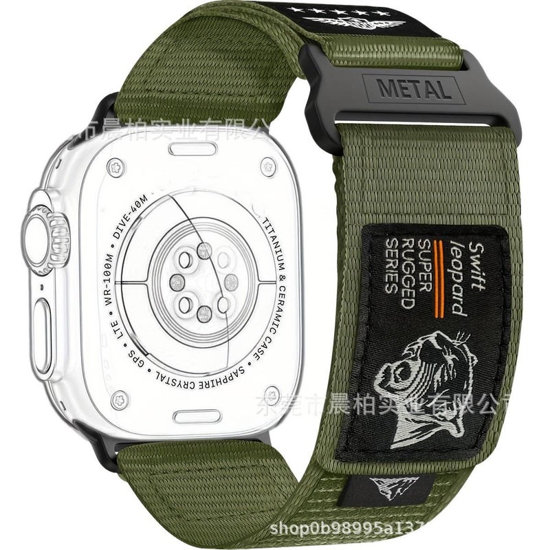 Adjustable Nylon Loop Strap Smartwatch Band Compatible with Apple Watch 38 40 41 42 44 45 49mm with Fit Replacement Strap in Green - Image 1