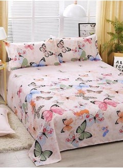 LUNA Home 3 Pieces Flat Bedsheet 230*250cm. 2 Pillow cases - 50*75cm, Pink Butterfly Design.  - Image 1