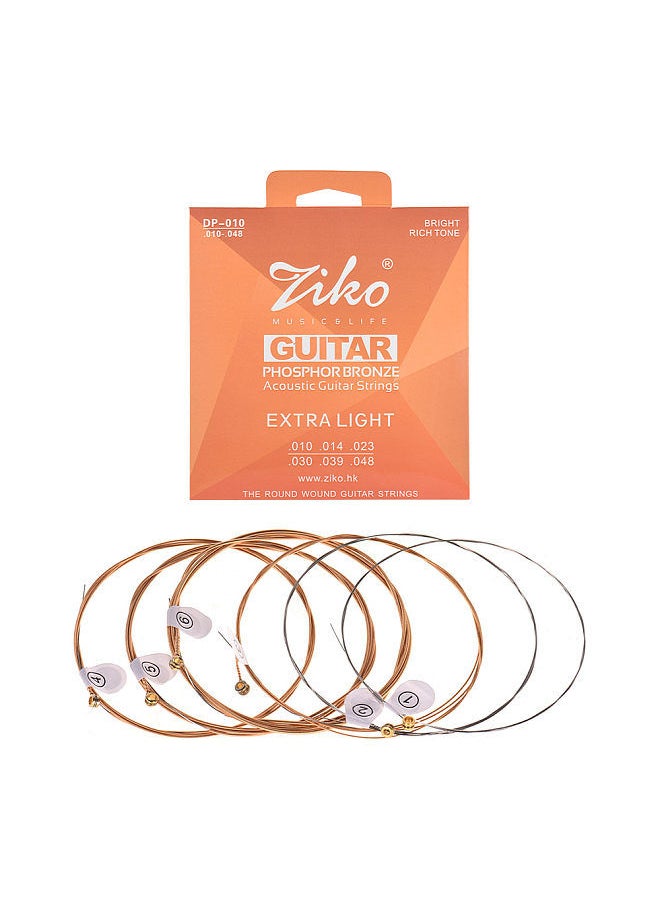ZIKO - DP-010 Extra Light Acoustic Guitar Strings Hexagon Alloy Wire Phosphor Bronze Wound Corrosion Resistant 6 Strings Set - Image 1