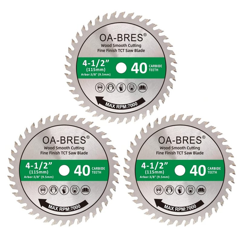 OA-BRES 4-1/2" 40T Fine Finish Wood Cut Circular Saw Blade with 3/8 Inch Arbor, TCT ATB Trim Saw Blade - 3 Pack - Image 2