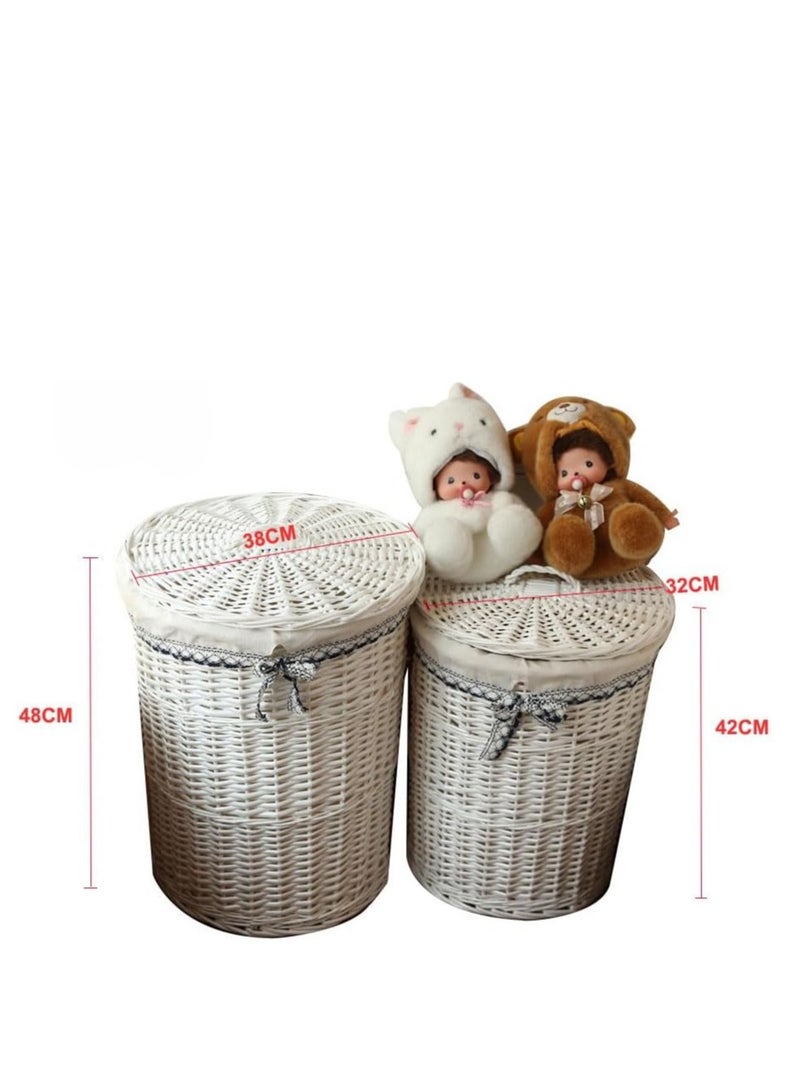 Laundry Basket with Lids, 2PCS Rattan Laundry Baskets with Fabric Liner, Hand-Made Dirty Clothes Laundry Hampers for Bedroom Living Room with Removable Liner Bag,Toys Storage Bins  - Image 2