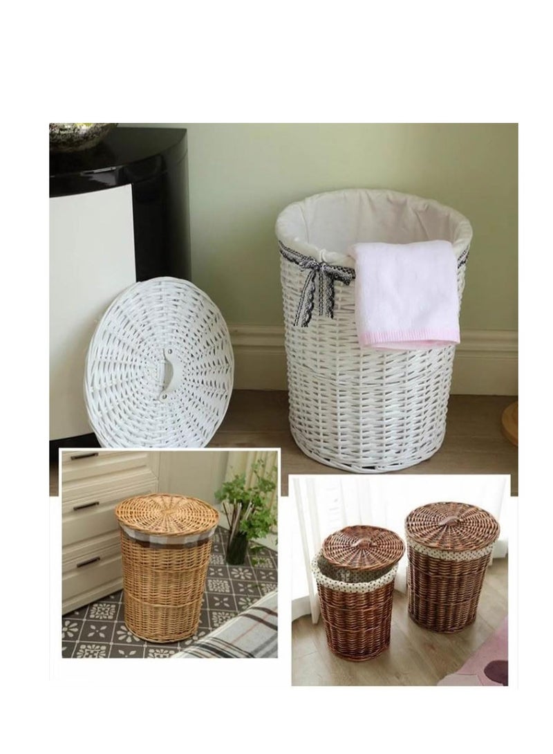 Laundry Basket with Lids, 2PCS Rattan Laundry Baskets with Fabric Liner, Hand-Made Dirty Clothes Laundry Hampers for Bedroom Living Room with Removable Liner Bag,Toys Storage Bins  - Image 5