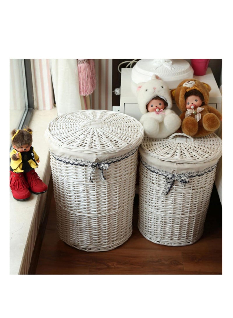Laundry Basket with Lids, 2PCS Rattan Laundry Baskets with Fabric Liner, Hand-Made Dirty Clothes Laundry Hampers for Bedroom Living Room with Removable Liner Bag,Toys Storage Bins  - Image 1
