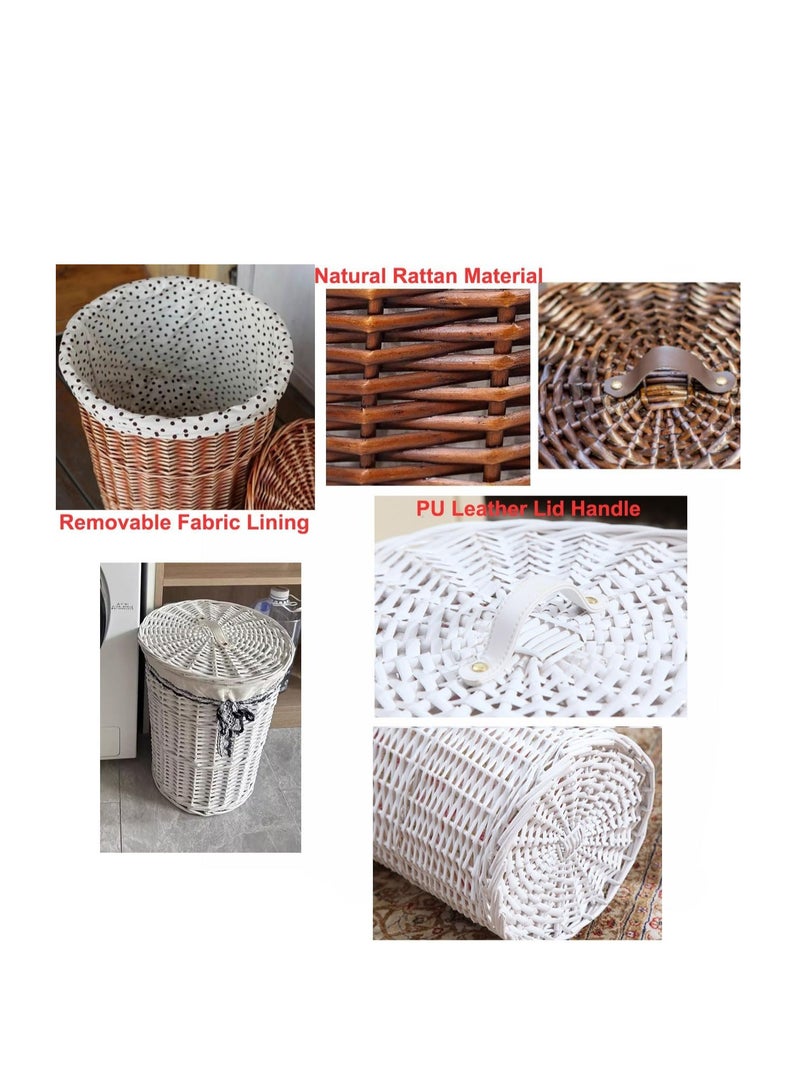 Laundry Basket with Lids, 2PCS Rattan Laundry Baskets with Fabric Liner, Hand-Made Dirty Clothes Laundry Hampers for Bedroom Living Room with Removable Liner Bag,Toys Storage Bins  - Image 3