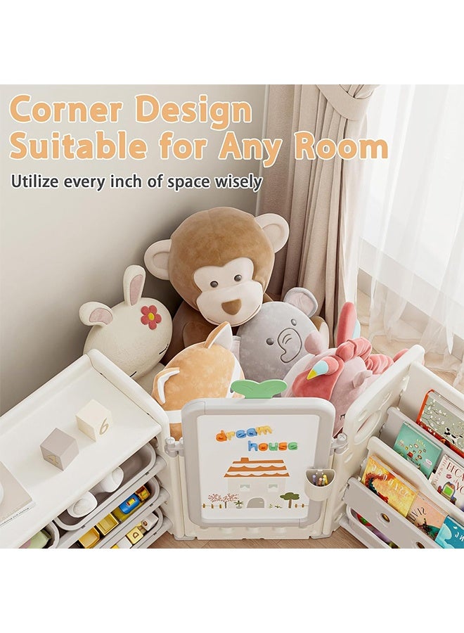 Beauenty Kids Toy Storage Organizer with 10 Removable Bins, 4 in 1 Foldable Toy Organizers and Storages with 3-Tier Bookshelf for Kids Toy Storage Organizer with Drawing Board (white)  - Image 5