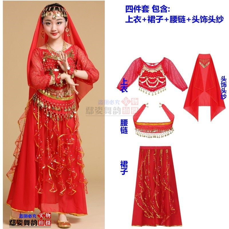 Children'S Long-Sleeved Indian Dance Performance Clothing Xinjiang Dance Performance Clothing Girls Belly Dance Clothing Toddler Ethnic Dance Clothing - Image 1