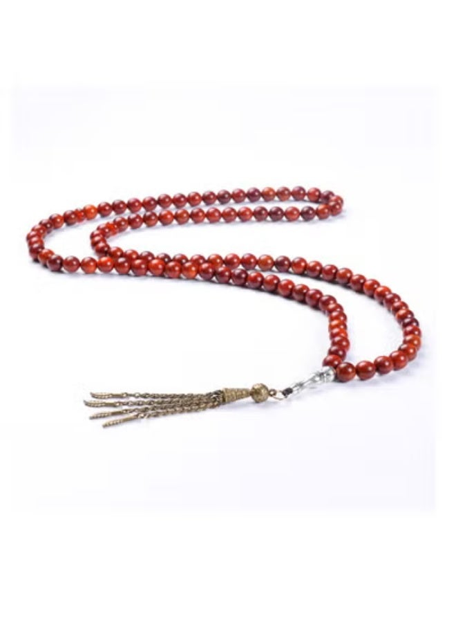 هلالفل مسبحة صلاة إسلامية من حجر اليشب البني وسبائك الزنك، 99 حبة | مسبحة ذكر | مناسبة للجنسين | هدية للعيد، رمضان، الحج، العمرة | مستلزمات الصلاة - Image 1