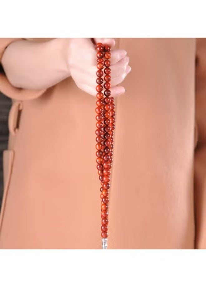 هلالفل مسبحة صلاة إسلامية من حجر اليشب البني وسبائك الزنك، 99 حبة | مسبحة ذكر | مناسبة للجنسين | هدية للعيد، رمضان، الحج، العمرة | مستلزمات الصلاة - Image 2