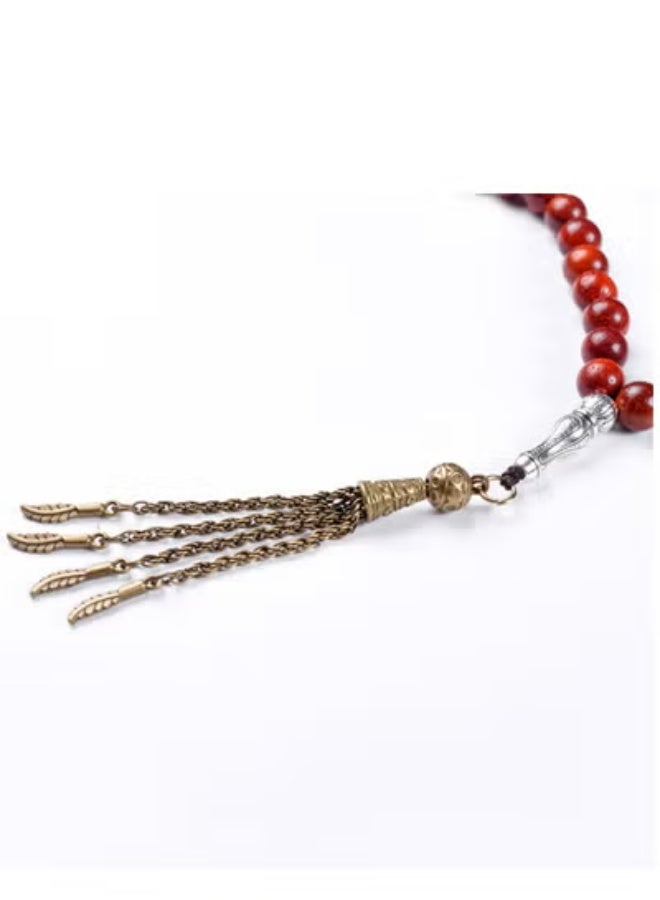 هلالفل مسبحة صلاة إسلامية من حجر اليشب البني وسبائك الزنك، 99 حبة | مسبحة ذكر | مناسبة للجنسين | هدية للعيد، رمضان، الحج، العمرة | مستلزمات الصلاة - Image 3