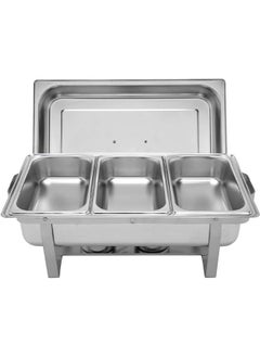 Generic Stainless Steel Rectangular Buffet Stove Restaurant Food Warmer With 3 Third Size Food Plates Lid And Anti-Scald Handles Food Pans Silver 54.1X35.7X26.8 Cm  - Image 3