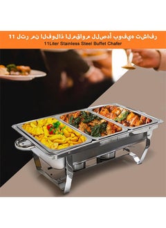 Generic Stainless Steel Rectangular Buffet Stove Restaurant Food Warmer With 3 Third Size Food Plates Lid And Anti-Scald Handles Food Pans Silver 54.1X35.7X26.8 Cm  - Image 4