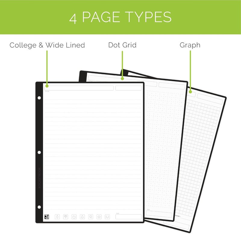 Rocketbook Smart Filler Paper Expansion Pack Lined College Ruled Reusable Notebook Paper (8.5" X 11") Scannable Binder Paper - Write, Scan, Erase, Reuse 10 Double Sided Loose Leaf Sheets - Image 4