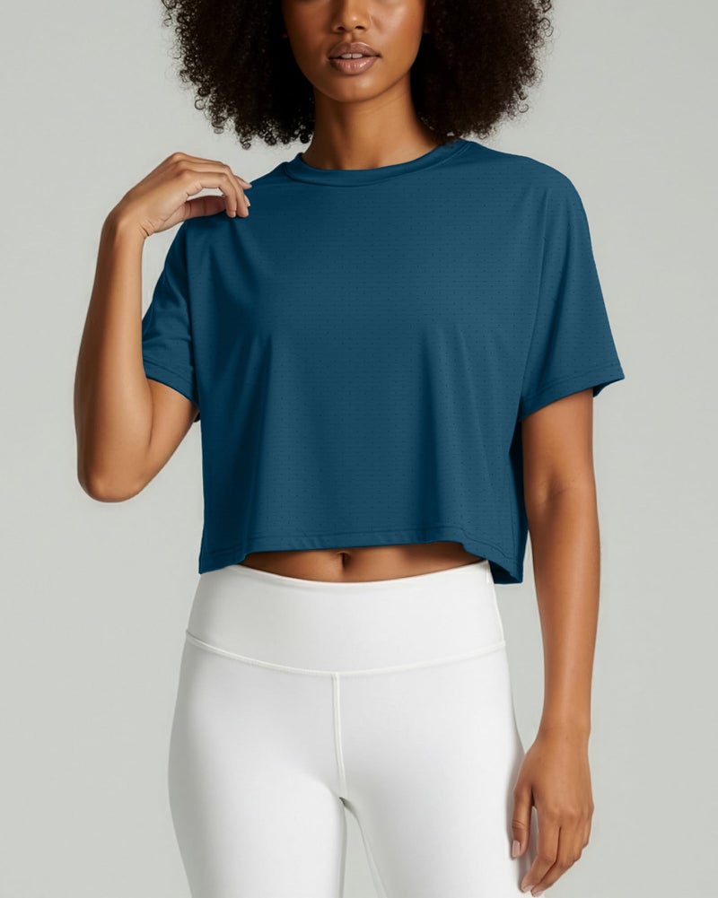 REALESSENTIALS Real Essentials 5 Pack: Women's Dry-Fit Breeze Tech Crop Tops â€“ Short Sleeve Athletic Workout, Yoga Tees (Available in Plus)- Set 3, M - Image 2