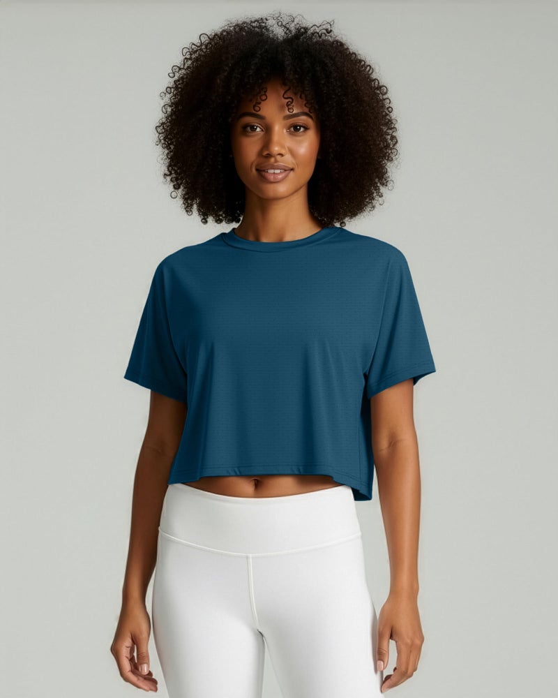 REALESSENTIALS Real Essentials 5 Pack: Women's Dry-Fit Breeze Tech Crop Tops â€“ Short Sleeve Athletic Workout, Yoga Tees (Available in Plus)- Set 3, M - Image 3