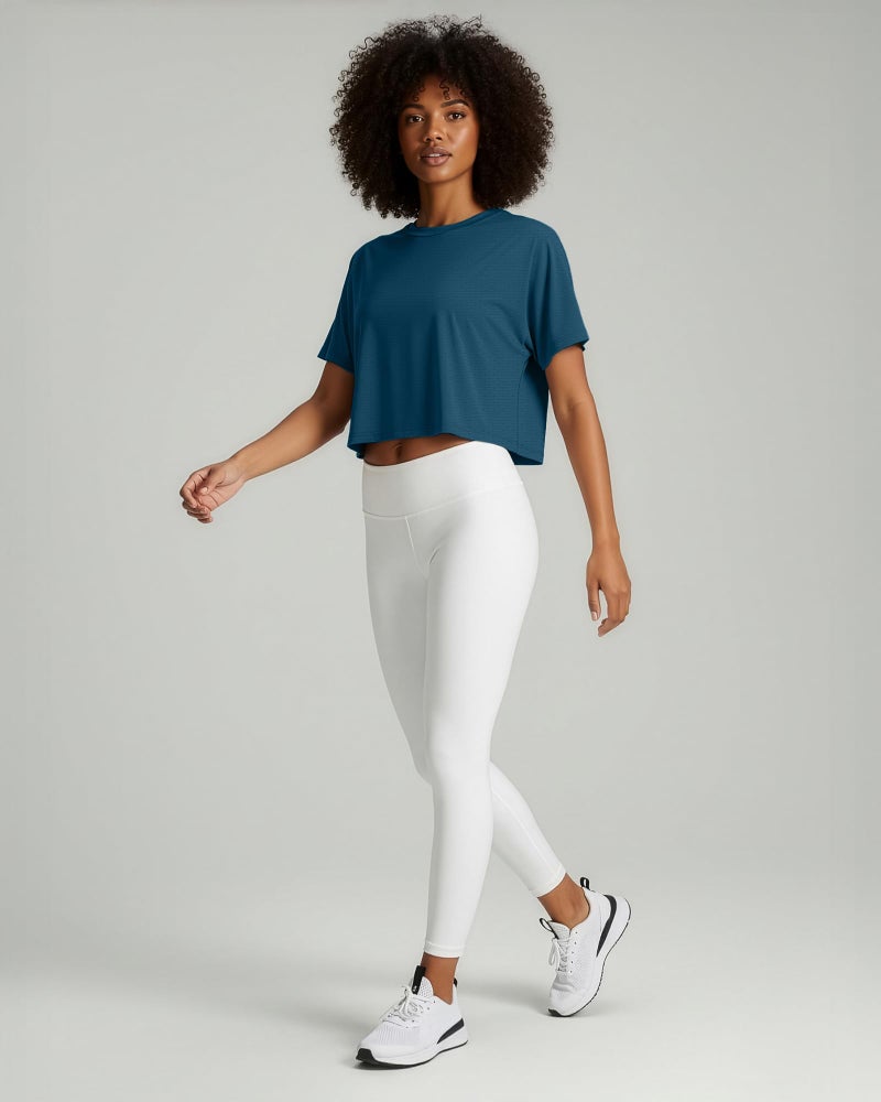 REALESSENTIALS Real Essentials 5 Pack: Women's Dry-Fit Breeze Tech Crop Tops â€“ Short Sleeve Athletic Workout, Yoga Tees (Available in Plus)- Set 3, M - Image 4