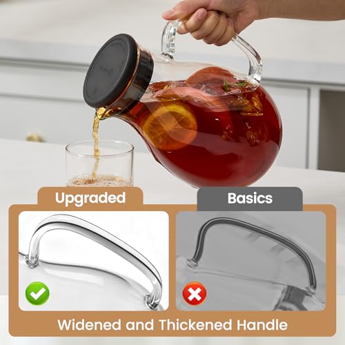Spreccio Glass Pitcher with Lid, 68 oz(1/2 Gallon), Hot/Cold Glass Water Jug with Silicone Lid, Borosilicate Glass Carafe Wide Mouth Juice and Iced Tea Beverage Serveware (Round) - Image 2