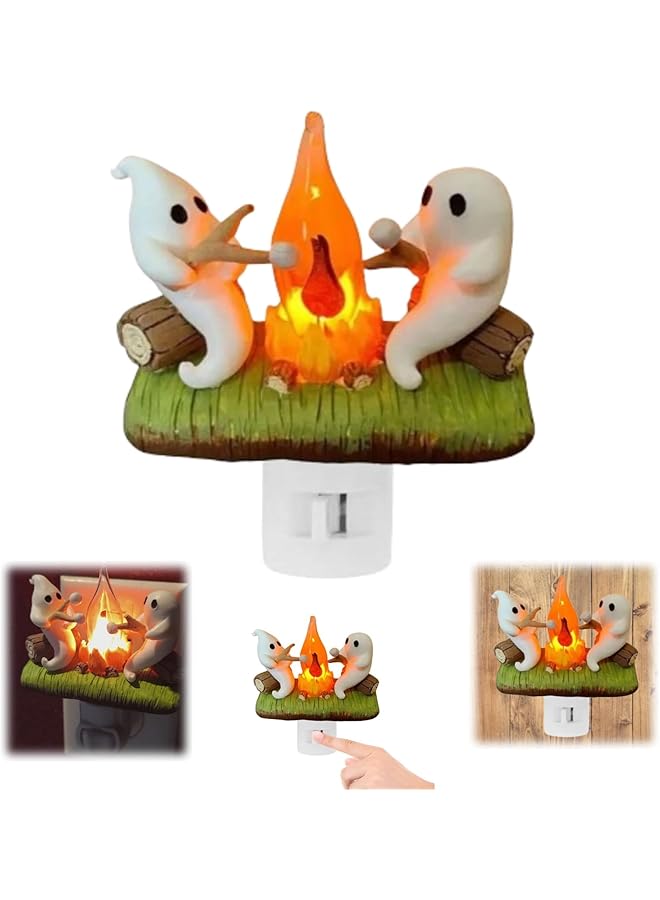 The Bros Ghost Campfire 3D LED Nightlight - 2024 New Flickering Ghost with Marshmallows, Perfect for Kids' Rooms, Halloween Decor, and Cozy Ambiance, Unique Flickering Effect, Ideal Gift for Halloween - Image 1