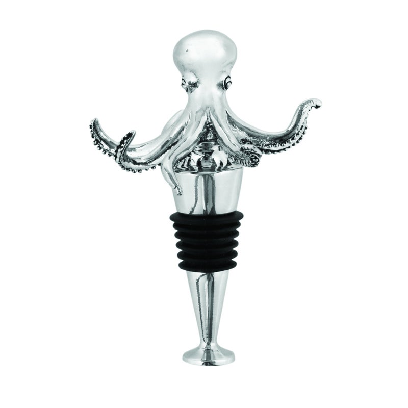 Twine Twine Octopus Wine Bottle Stopper Keep Wine Fresh Fits Standard Bottles Metal Rubber Seal Silver Set of 1 
