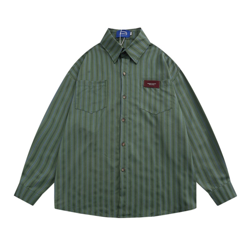 Ja1 never stays up late, Japanese retro Hong Kong-style striped shirt, women's short-sleeved and youthful neutral loose top for men - Image 2