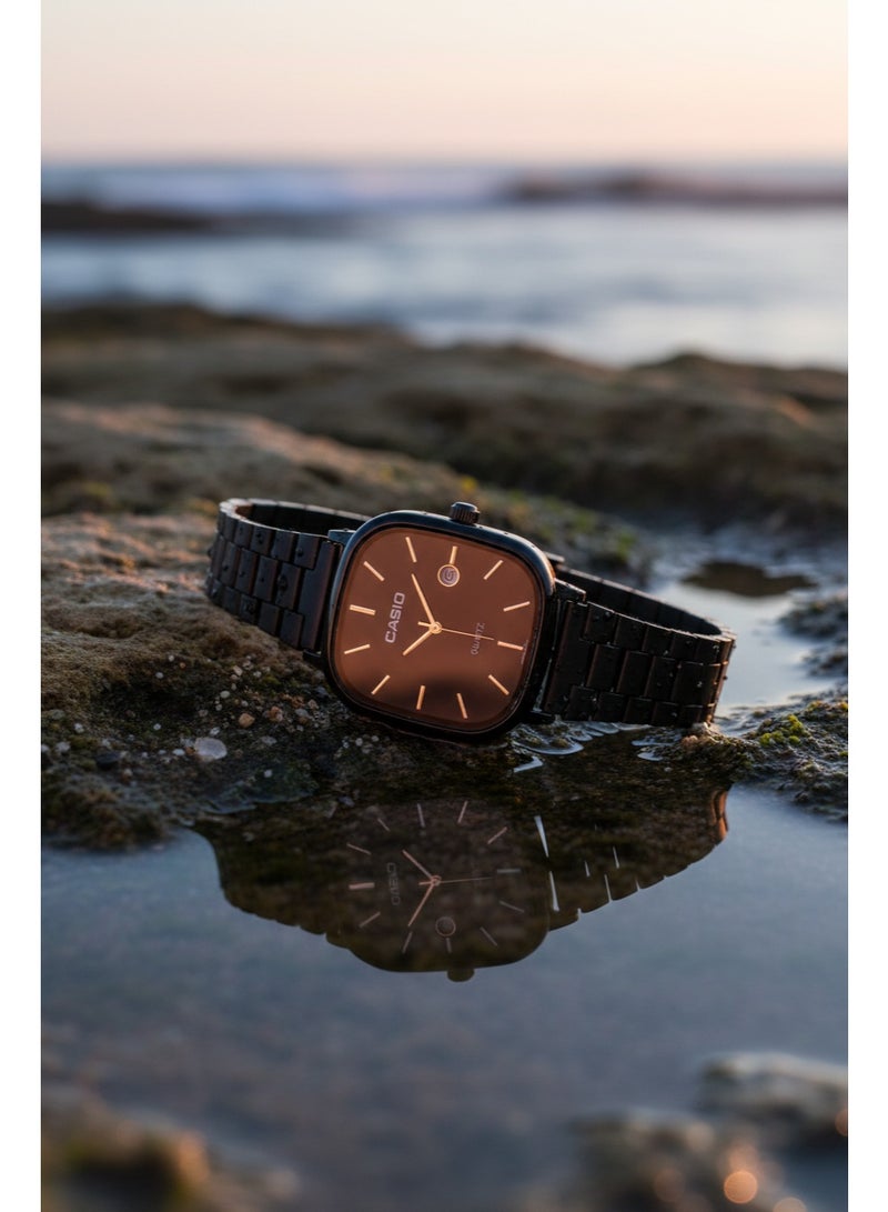 Casio Men’s Quartz Wristwatch – Square Black Dial, Black Stainless Steel Bracelet, Date Display - Image 2